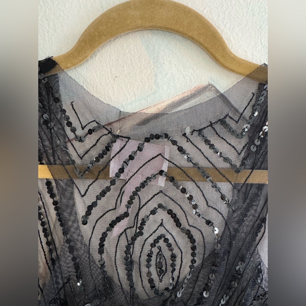 CINQ A SEPT Sheer Beaded Sequin Tank Top Black Size Small NWT - Picture 7 of 8